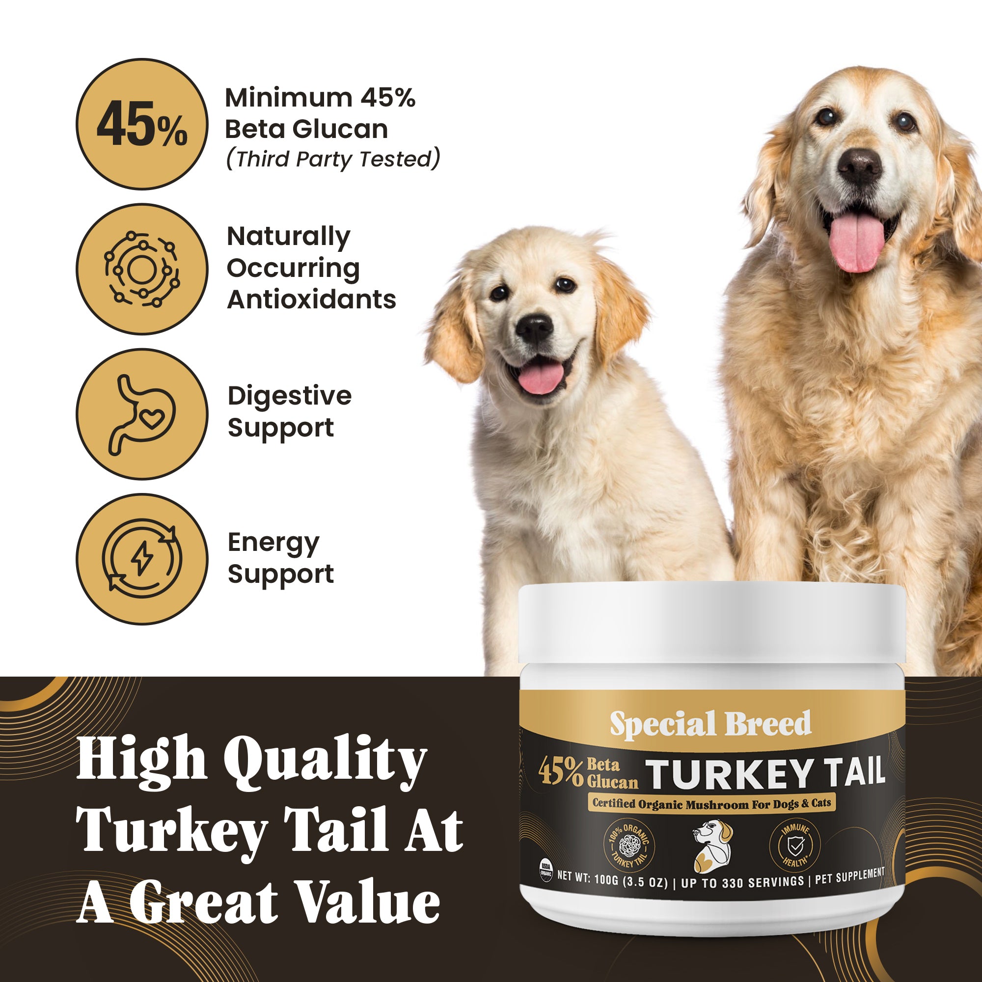USDA Organic 45% Beta Glucan Turkey Tail Powder - 3.5oz