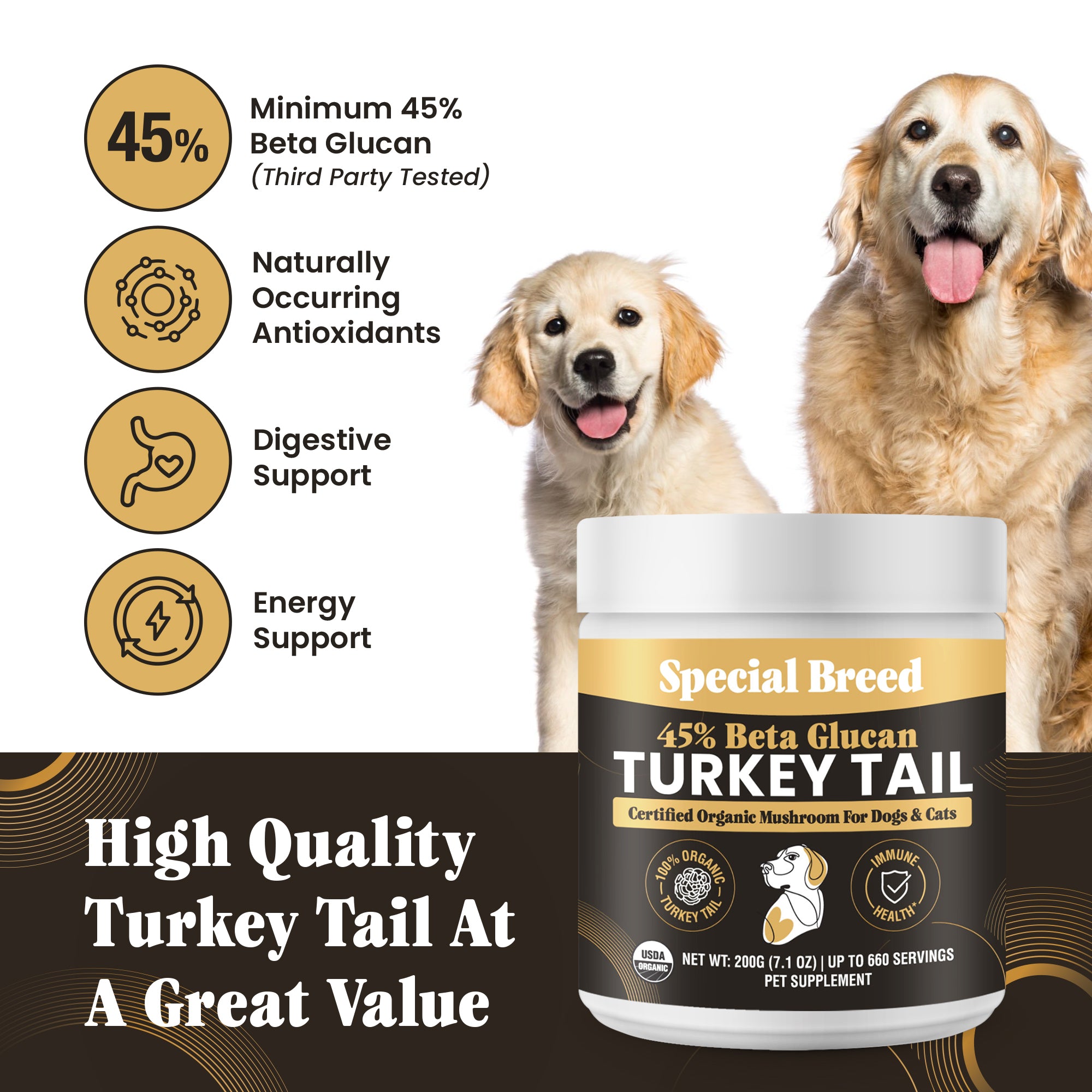 USDA Organic 45% Beta Glucan Turkey Tail Powder - 7oz